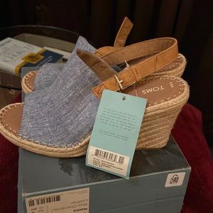 Toms Blue Chambray Wedges